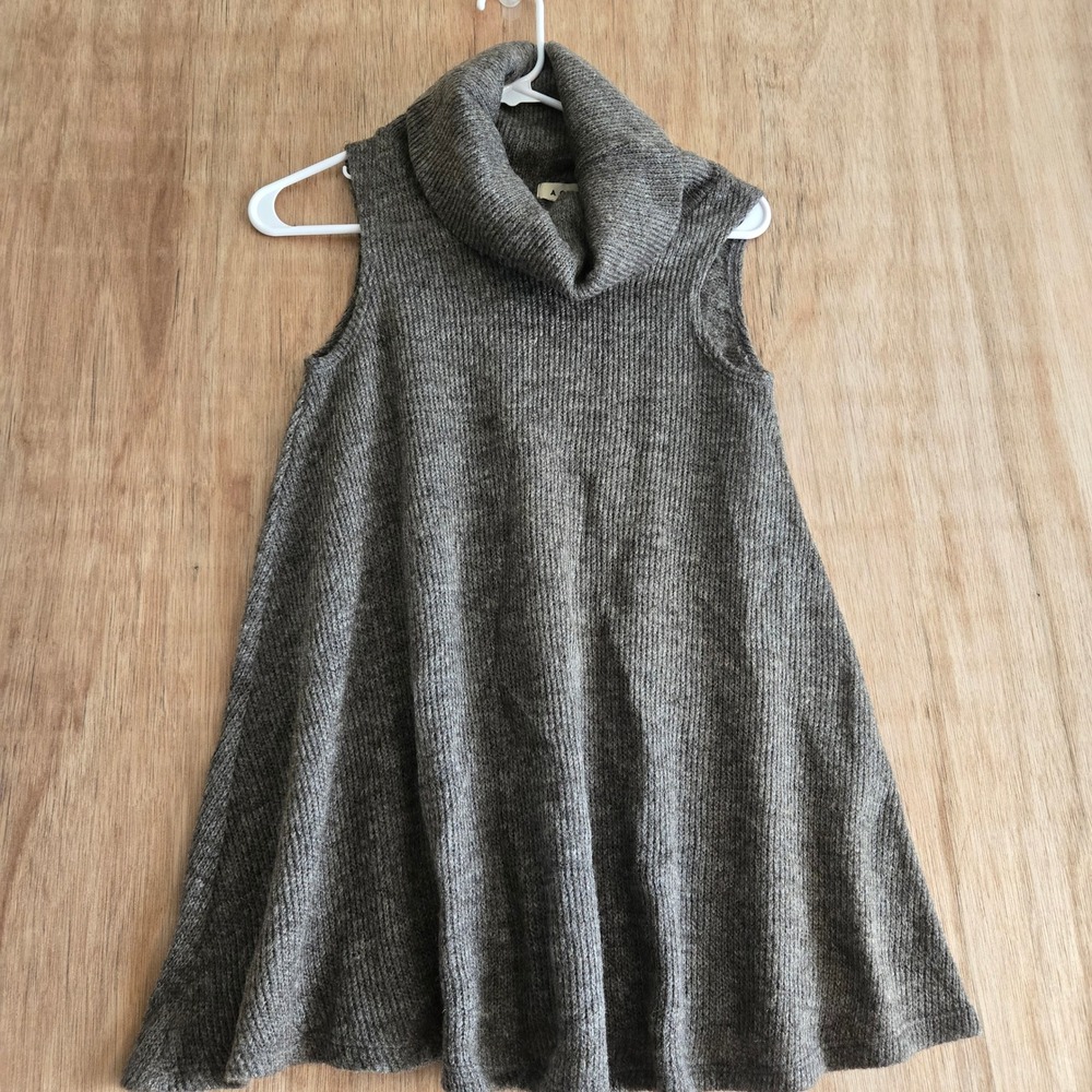 Agate Gray Sleeveless Cowl Neck Ribbed Knit Tunic Sweater Vest Medium